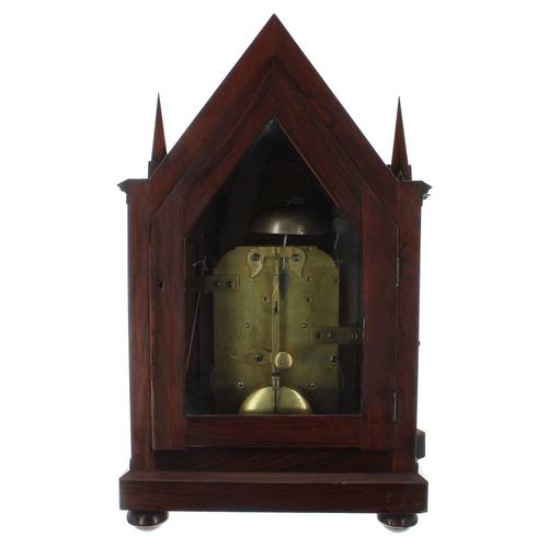 1266 - Good English rosewood gothic double fusee bracket clock, the 7