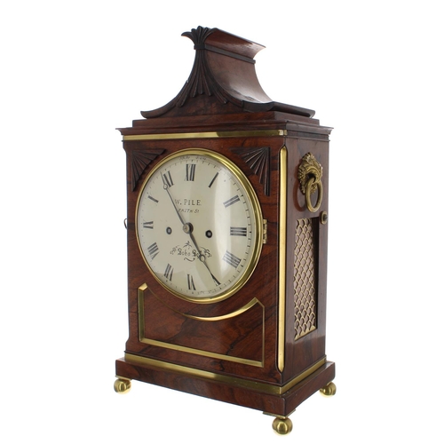 1270 - English rosewood double fusee bracket clock, the movement back plate singed Thwaites & Reed, Cle... 