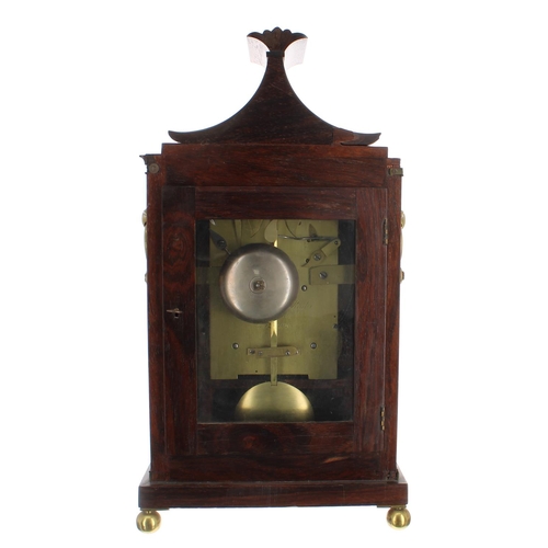 1270 - English rosewood double fusee bracket clock, the movement back plate singed Thwaites & Reed, Cle... 