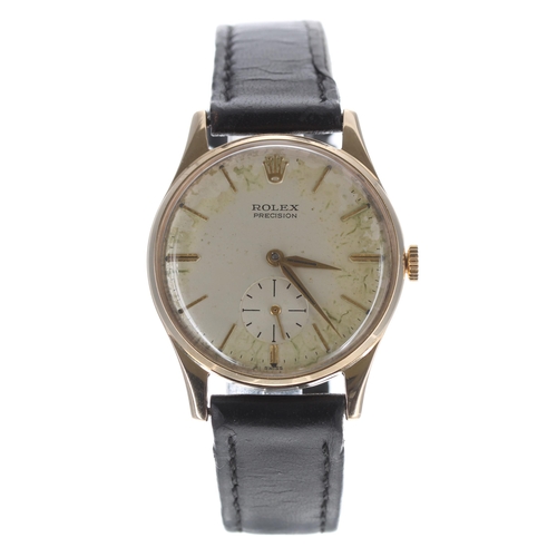 69 - Rolex Precision 9ct gentleman's wristwatch, case no. 128xx, circa 1960, signed silvered dial with ba... 