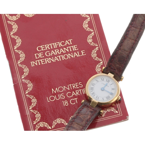 90 - Cartier Ronde 18ct lady's wristwatch, serial no. 660101xxx, circa 1987, white Roman numeral dial, sa... 