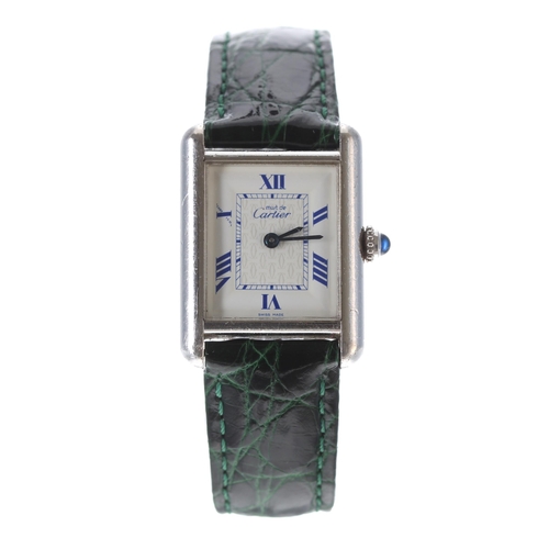 91 - Must de Cartier Tank silver wristwatch, ref. 2416, serial no. 6706xxxx, the dial with blue Roman num... 