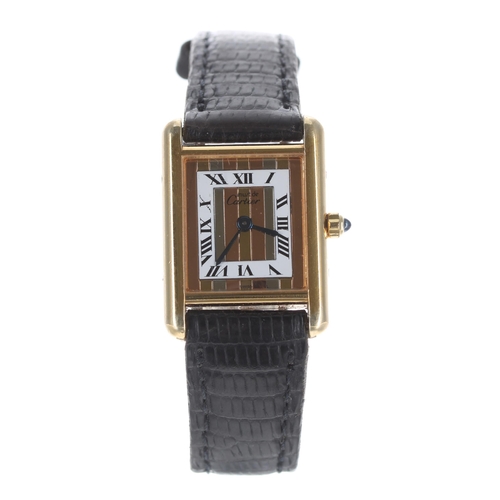 93 - Must de Cartier Vermeil Tank silver-gilt lady's wristwatch, ref. 5057001, serial no. 663xx, sapphire... 