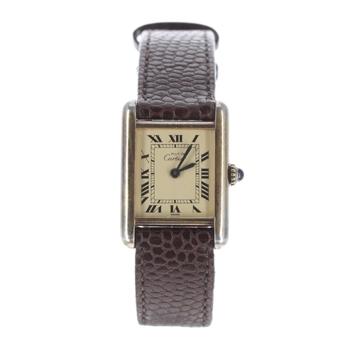 94 - Must de Cartier Tank silver-gilt lady's wristwatch, ref. 3 081119, cabouchon sapphire crown, mechani... 