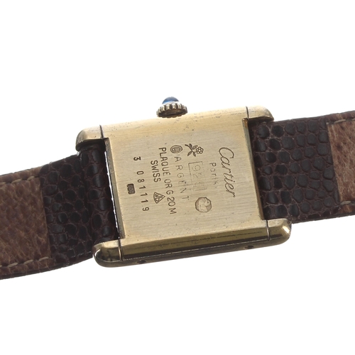 94 - Must de Cartier Tank silver-gilt lady's wristwatch, ref. 3 081119, cabouchon sapphire crown, mechani... 