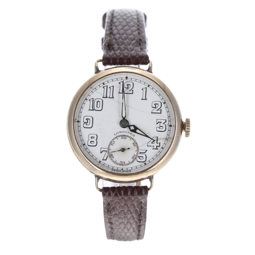 102 - Longines 9ct wire-lug gentleman's wristwatch, serial no. 6227xxx, circa 1941, signed white circular ... 