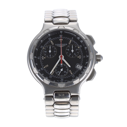 103 - Longines Conquest chronograph stainless steel gentleman's wristwatch, ref. L1.616.4, black dial, qua... 