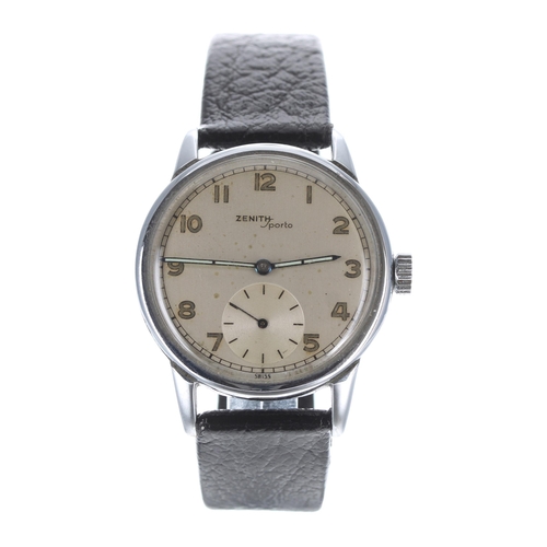 115 - Zenith Sporto stainless steel gentleman's wristwatch, serial no. 36444xx, circa 1940s, signed silver... 