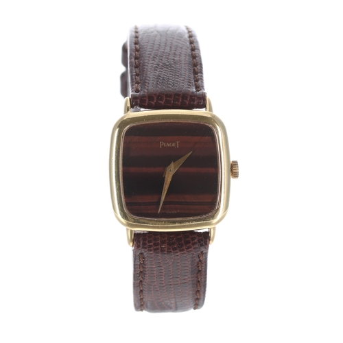 151 - Piaget 18ct lady's wristwatch, ref. 9902, serial no. 236xxx, circa 1980s, signed tiger's eye dial wi... 