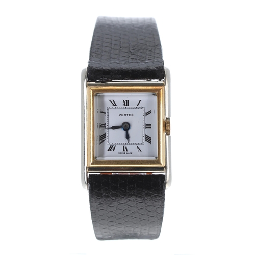 158 - Vertex Herald 18k square cased gentleman's dress watch, square white dial with Roman numerals and in... 