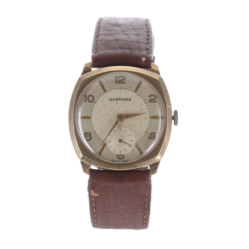 159 - Garrard 9ct cushion case gentleman's wristwatch, Birmingham 1957, the signed circular silvered dial ... 