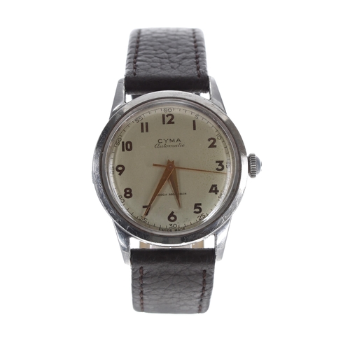 174 - Cyma automatic stainless steel gentleman's wristwatch, circa 1950s, silvered dial with gilded Arabic... 