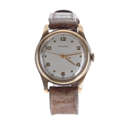 175 - Crusader 9ct mid-size wristwatch, Birmingham 1947, silvered dial with Arabic numerals, dot markers a... 