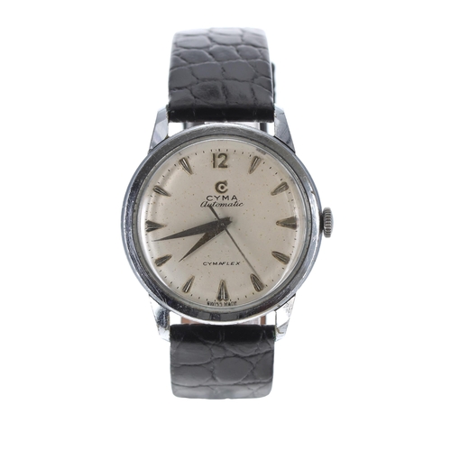 184 - Cyma Cymaflex automatic stainless steel gentleman's wristwatch, ref. 11218.6 899, signed silvered di... 