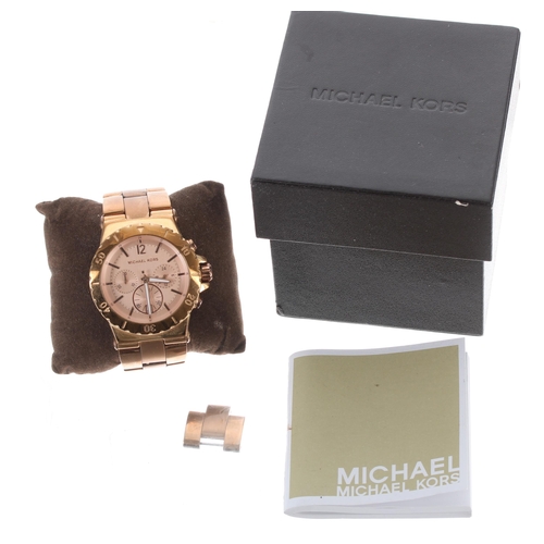 185 - Michael Kors Dylan chronograph rose gold plated wristwatch, ref. MK-5314, quartz, bezel 42mm diamete... 