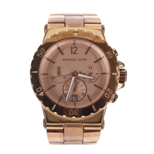 185 - Michael Kors Dylan chronograph rose gold plated wristwatch, ref. MK-5314, quartz, bezel 42mm diamete... 