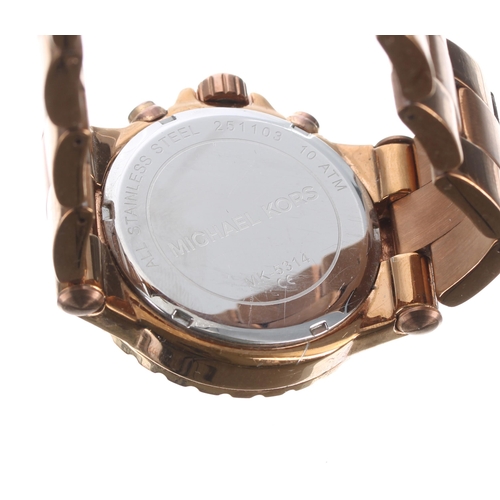 185 - Michael Kors Dylan chronograph rose gold plated wristwatch, ref. MK-5314, quartz, bezel 42mm diamete... 