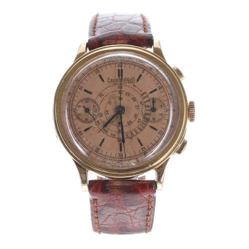 198 - Eberhard 18ct oversized monopusher chronograph gentleman's wristwatch, circular salmon dial with hou... 