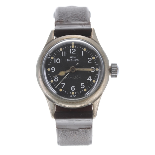 207 - Rare Hamilton US Military Buships nickel and stainless steel wristwatch, the signed dial with Arabic... 