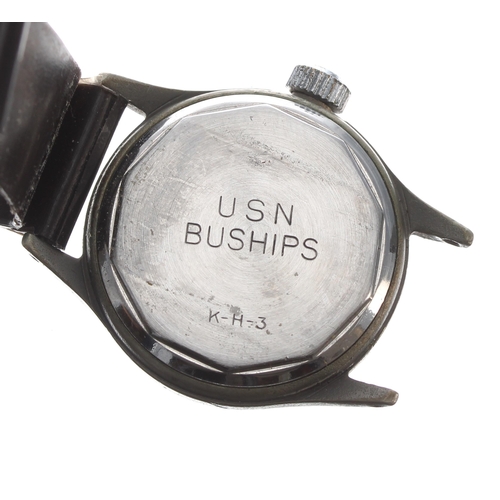 207 - Rare Hamilton US Military Buships nickel and stainless steel wristwatch, the signed dial with Arabic... 