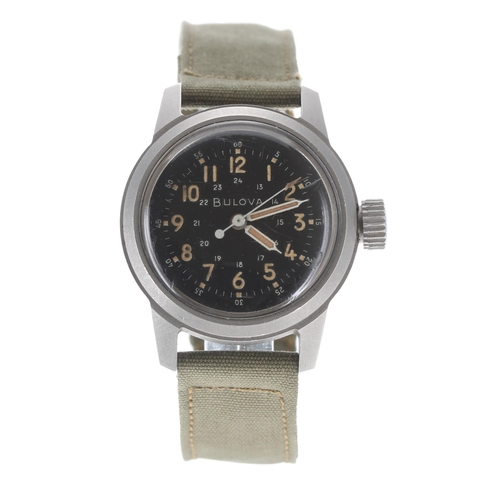 208 - Bulova A-17A US Military navigator's  wristwatch, circa 1950s, the signed black dial with Arabic num... 