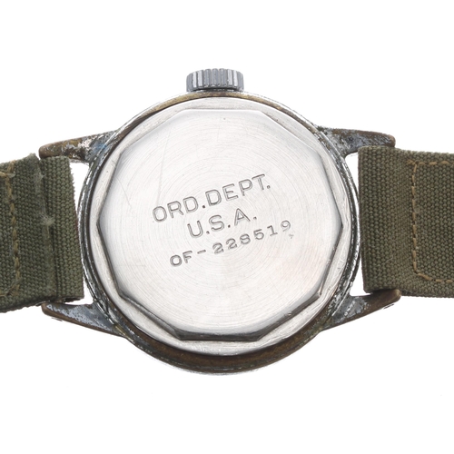 209 - Elgin US Ordnance Department nickel cased and stainless steel wristwatch, signed silvered dial with ... 