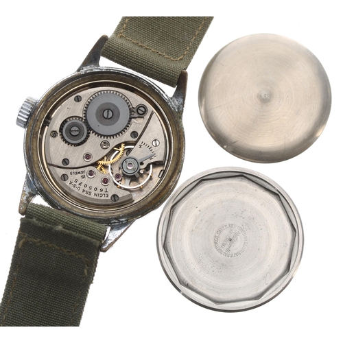 209 - Elgin US Ordnance Department nickel cased and stainless steel wristwatch, signed silvered dial with ... 