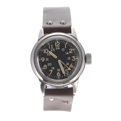 211 - Elgin type A-17A US Military navigator's  wristwatch, the black dial with luminous Arabic numerals, ... 