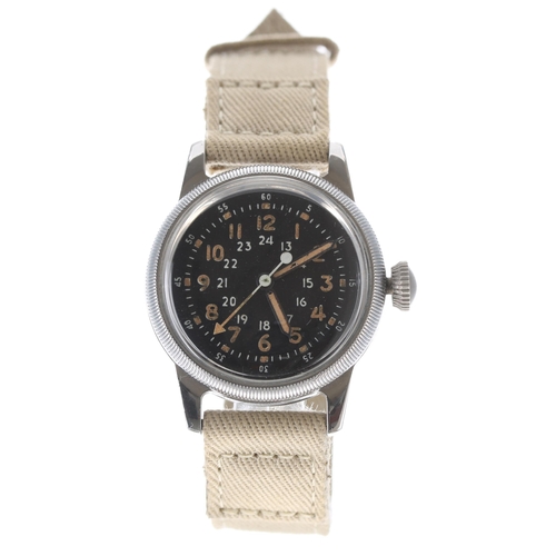 212 - Waltham type A-17A US Military navigator's  stainless steel navigators wristwatch, the black dial wi... 