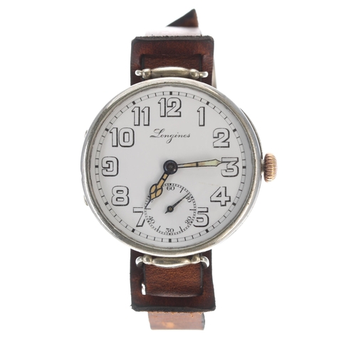 219 - Longines oversized officer's swing wire-lug trench watch, serial no. 3205xxx, circa 1914, the signed... 