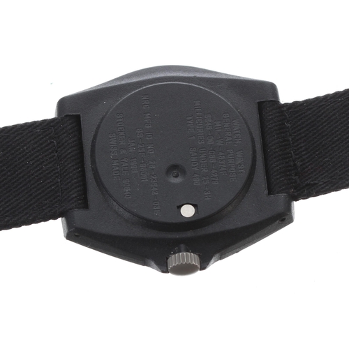 223 - Stocker & Yale US. Army issue 490 type wristwatch, circa 1986, 17 jewel movement, black plastic ... 