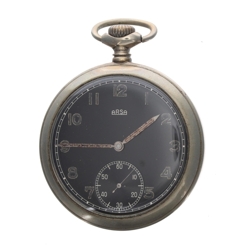 228 - Rare Arsa German WWII 'Waffen-SS' nickel cased pocket watch, black dial with Arabic numerals and sub... 