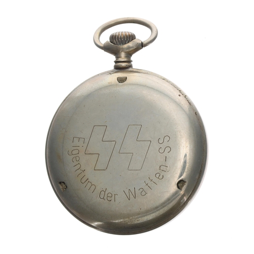 228 - Rare Arsa German WWII 'Waffen-SS' nickel cased pocket watch, black dial with Arabic numerals and sub... 