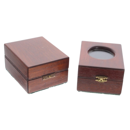 234 - Mahogany hinged deck watch case, labelled 'Issued from H.M. Chronometer Depot, Bradford-on-Avon 20 F... 