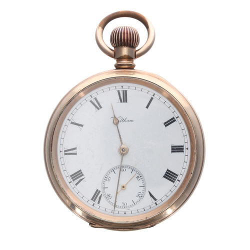 241 - Waltham Traveler gold plated lever pocket watch, no. 12637687, circa 1903, signed dial with Roman nu... 