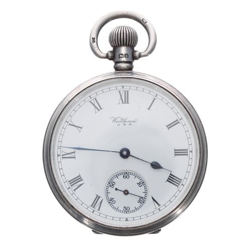 247 - Waltham silver lever pocket watch, Birmingham 1926, movement no. 25021741, signed Roman numeral dial... 