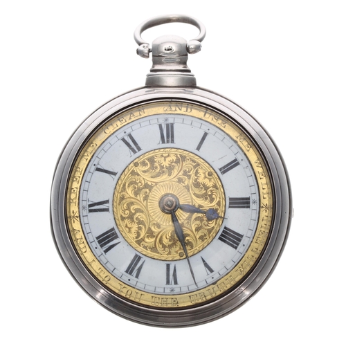 248 - Early 19th century English 'motto dial' silver pair cased verge pocket watch, Birmingham 1825, the f... 