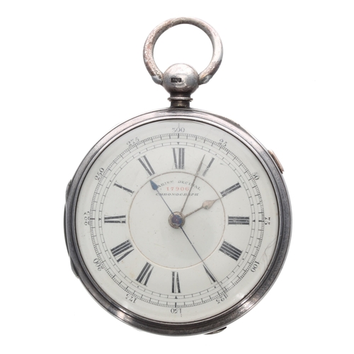 249 - Victorian 'Marine Decimal Chronograph' silver fusee pocket watch, Chester 1880, three quarter plate ... 