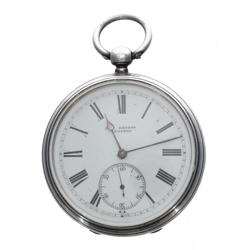 251 - J.W. Benson silver fusee lever pocket watch, London 1885, 'The Ludgate Watch' three quarter plate mo... 