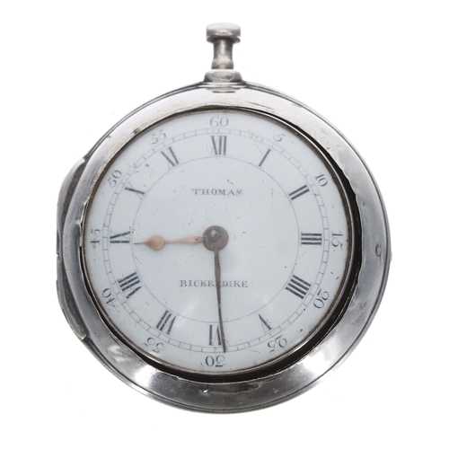 706 - Late 18th century silver pair cased verge pocket watch in need of repair, the fusee movement signed ... 