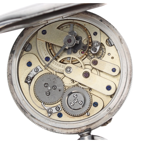 256 - Swiss silver (.935) engine turned half hunter pocket watch, unsigned gilt frosted lever bar movement... 