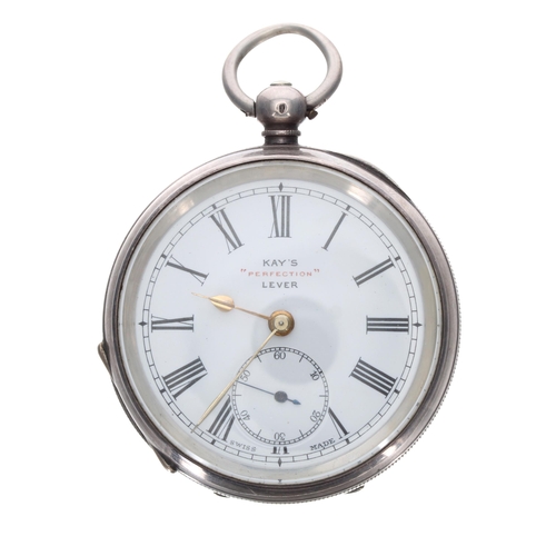 257 - Kay's 'Perfection' Lever silver (.935) engine turned pocket watch, gilt frosted movement with dust c... 