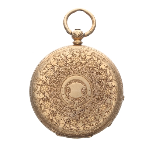 258 - Baume, Genéve 18k cylinder pocket watch, signed engraved gilded dial with Roman numeral, signed bar ... 