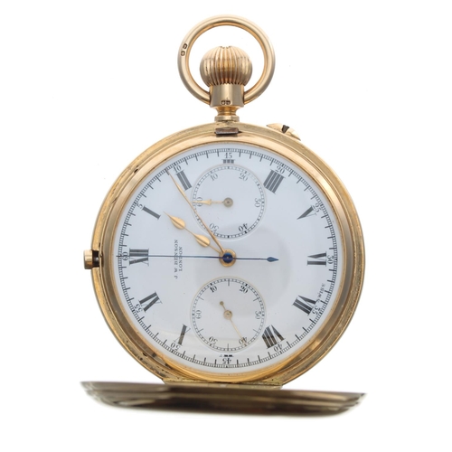 259 - Good J.W. Benson 18ct centre seconds chronograph half hunter lever pocket watch, London 1930, the mo... 