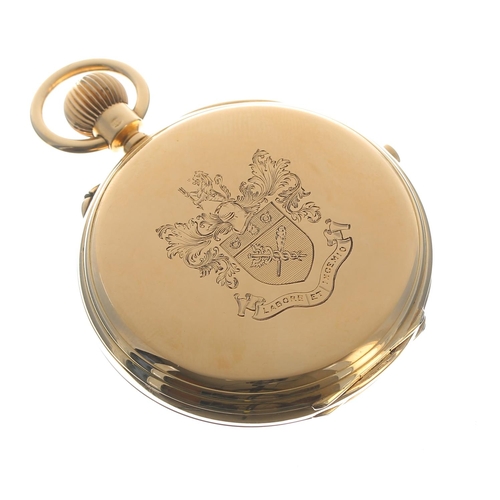 259 - Good J.W. Benson 18ct centre seconds chronograph half hunter lever pocket watch, London 1930, the mo... 