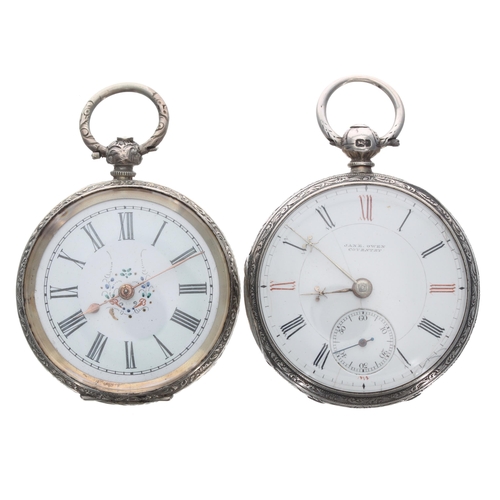 261 - Small Victorian silver fusee lever pocket watch, London 1873, signed Jane Owen, Coventry, signed Rom... 