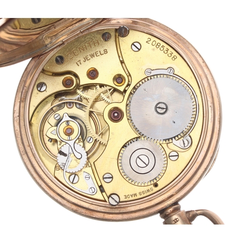 268 - Zenith 9ct lever pocket watch, Birmingham 1915, 17 jewel movement, no. 2085338, the dial with Arabic... 