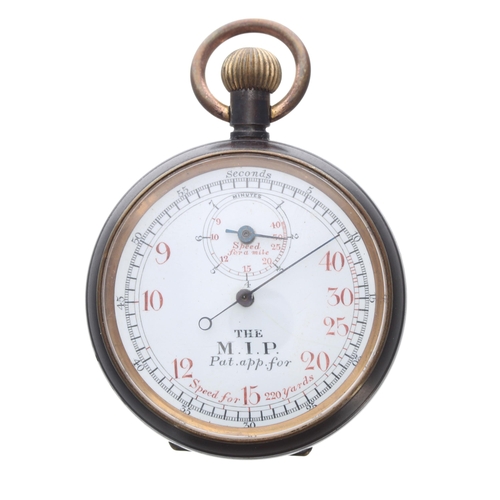 282 - 'The M.I.P Pat. app.for' cylinder gunmetal pocket timing stopwatch, unsigned gilt frosted cylinder m... 