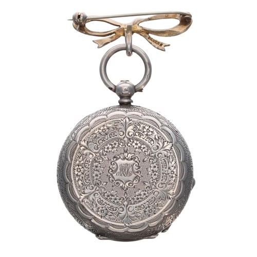 283 - Attractive late Victorian silver cylinder engraved fob watch, Birmingham 1885, gilt frosted movement... 