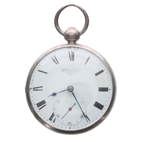 284 - George IV silver fusee lever pocket watch, London 1827, the movement signed Jas Murray, Royal Exchan... 